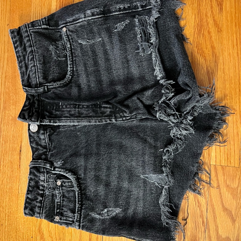 Zara Black Distressed Jean Shorts